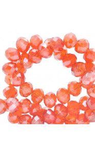 Faceted glass beads 3x2mm disc Fireopal orange-pearl shine coating